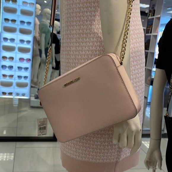 Michael Kors Jet Set Item Large East West Zip Crossbody Leather Powder Blush - Picture 15 of 16